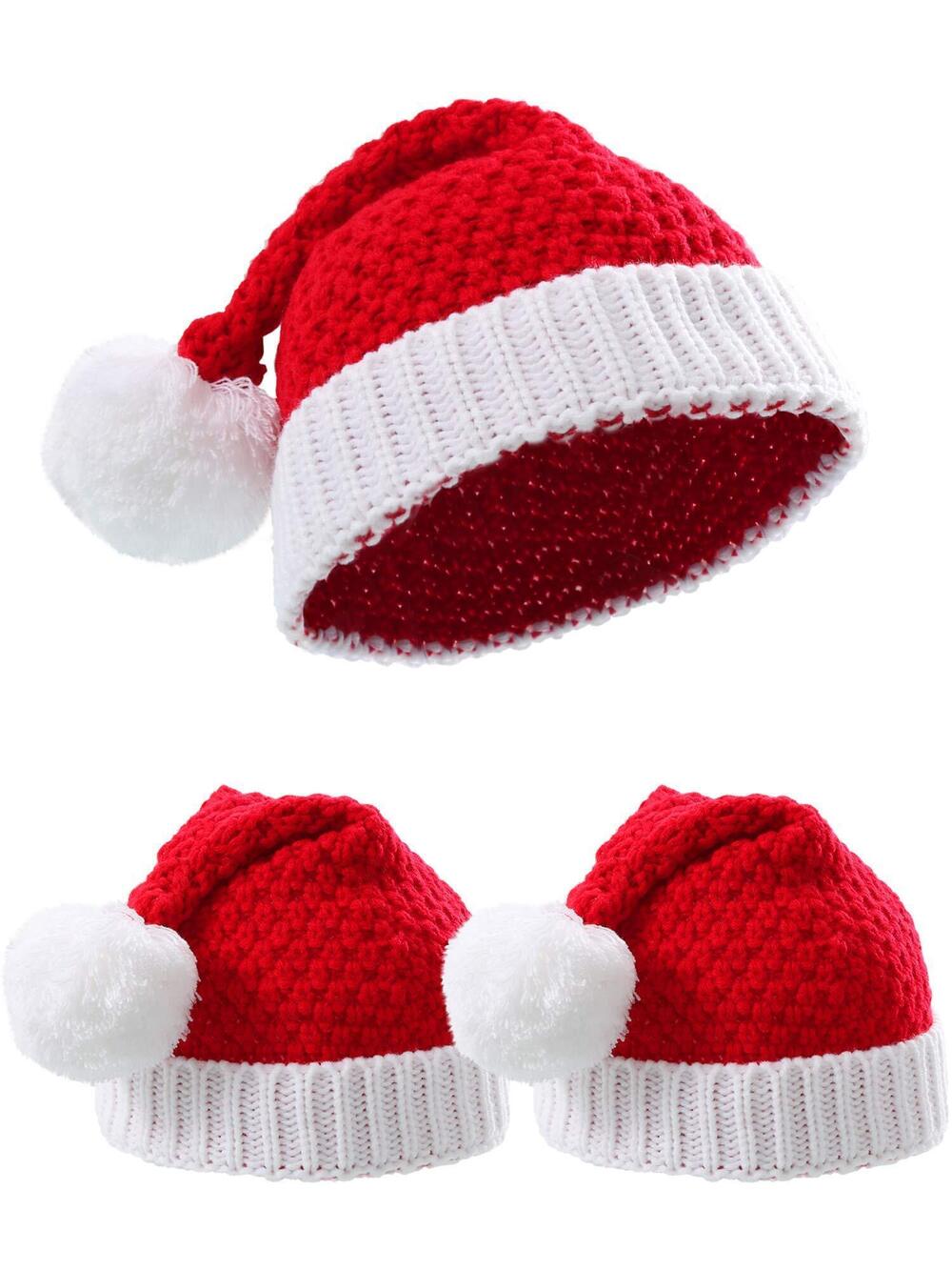 9871 3 Pieces Christmas Hats for Adult and Christmas Knitted Santa Hat Red